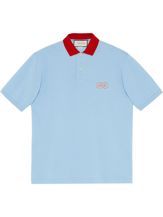 Camisa Gucci Polo GG Bordado Hombre en Azul Claro