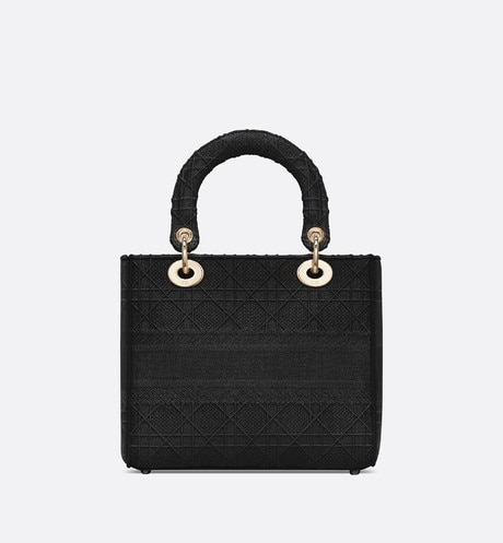 DIOR MEDIUM BLACK LADY D-LITE EMBROIDERED CANNAGE BAG