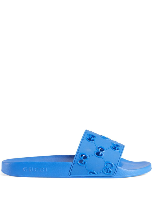 Sandale à glissière Gucci en caoutchouc GG pour homme en bleu