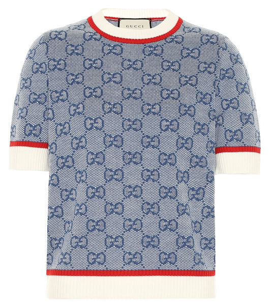 T-shirt en laine et coton tricoté GUCCI GG