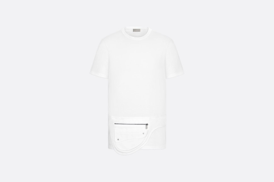 Men Dior Off-White Compact Cotton T-shirt with Built-In Saddle Pocket Bag