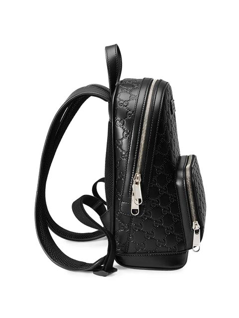 Gucci Small Signature Leather Backpack In Black Gucci Signature