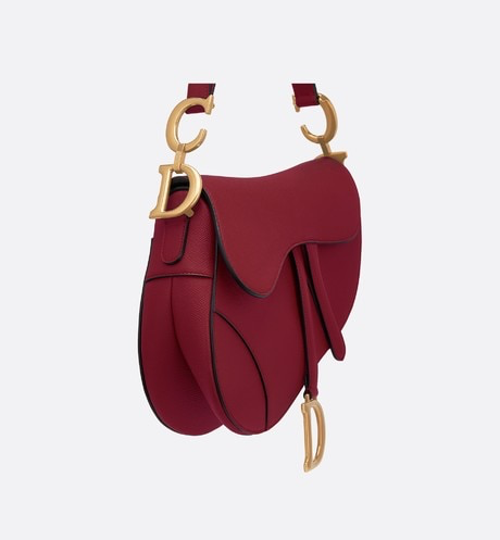 DIOR CHERRY RED SADDLE STAMPED GRAIN CALFSKIN BAG