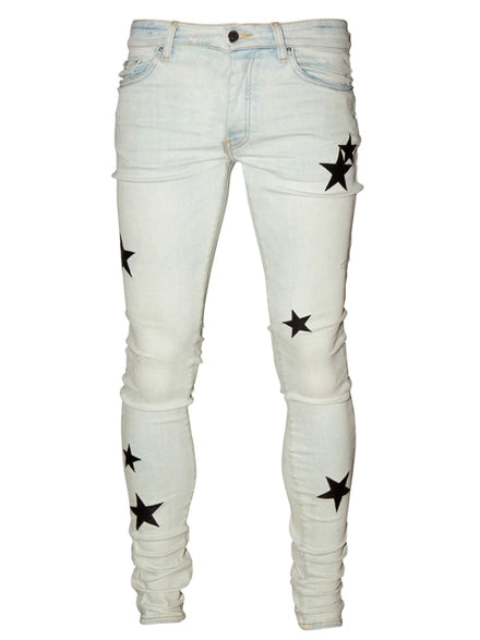 Vaqueros AMIRI Leather Stars Stack Bone Indigo